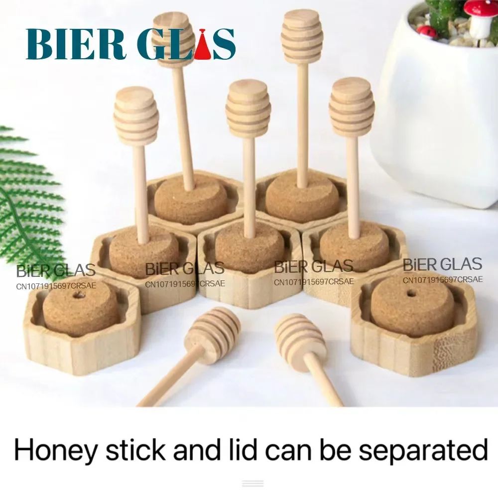 5 - 10pcs Hexagonal Glass Honey Bottle with Dipper Wooden Stirring Sticks Packaging Jars Dispenser Food Storage Container Gift 4