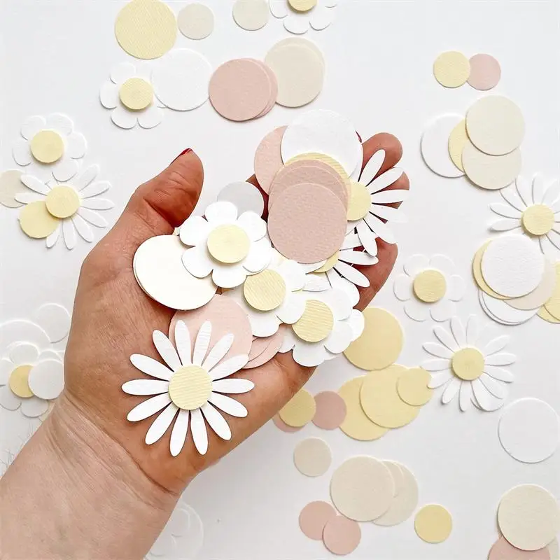 Party Decorations Paper Confetti 100Pcs Party Theme Decoration Circular Daisy Confetti Baby Shower Wedding Bridal Gift Party Birthday Table Throwing Confet
