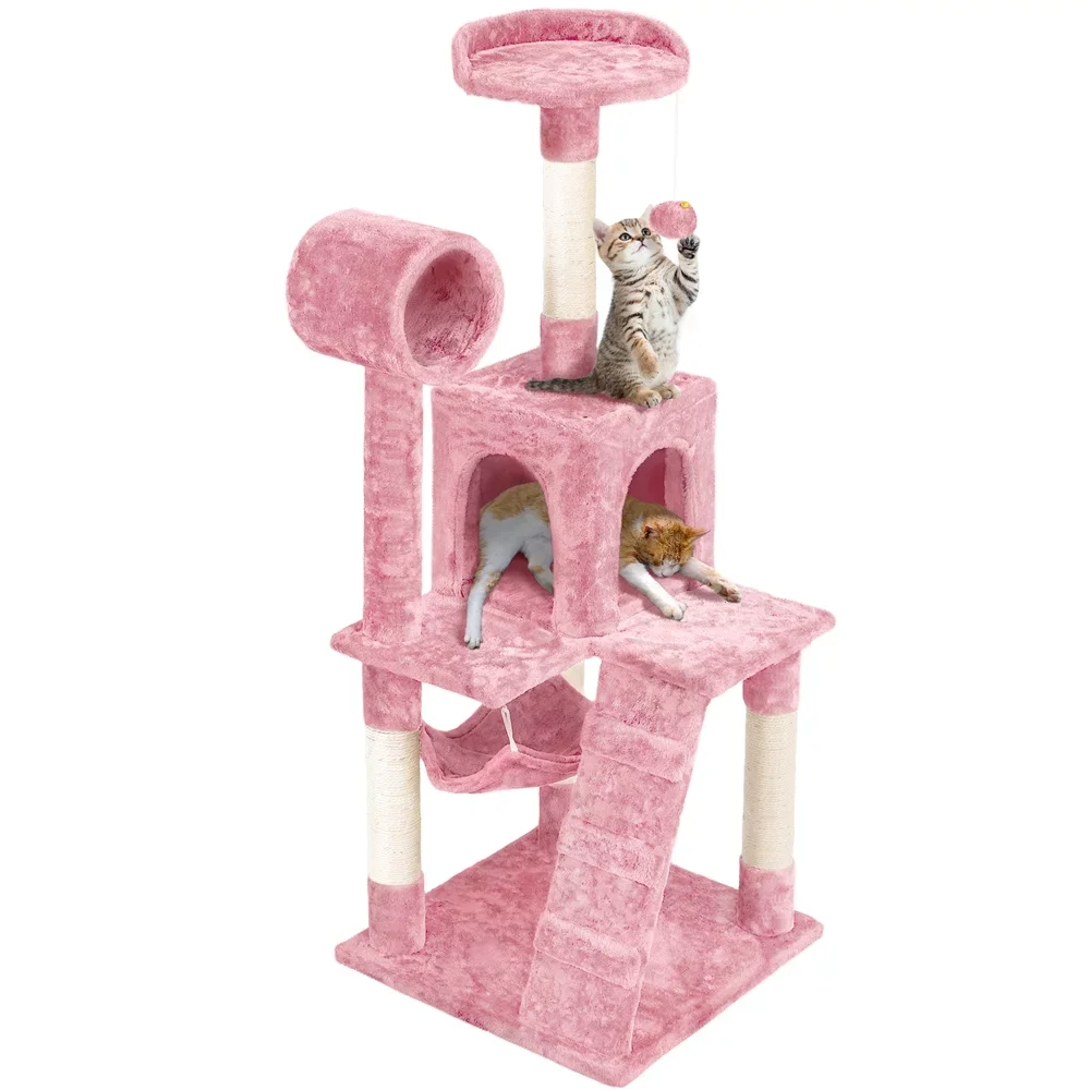 

51" Multilevel Cat Tree with Condo, Pink, Cat Supplies, Cat Climbing Racks, Cat Toys, So That Cats Can Play Happily At Home
