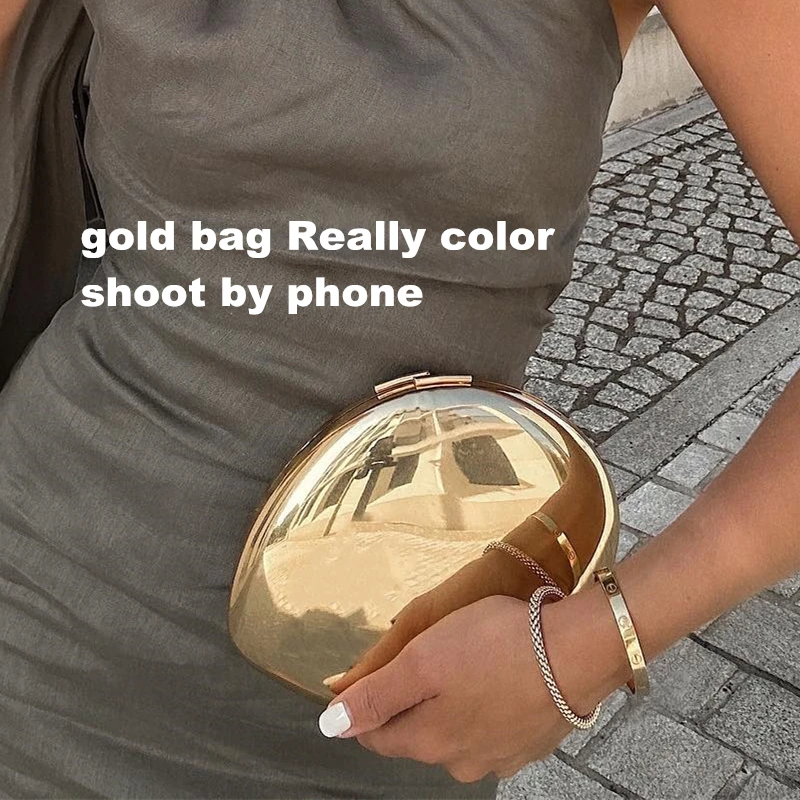 Women metal silver gold shell bag cute Evening Clutch Bag with strap For Wedding Party small Purses Designer Handbags