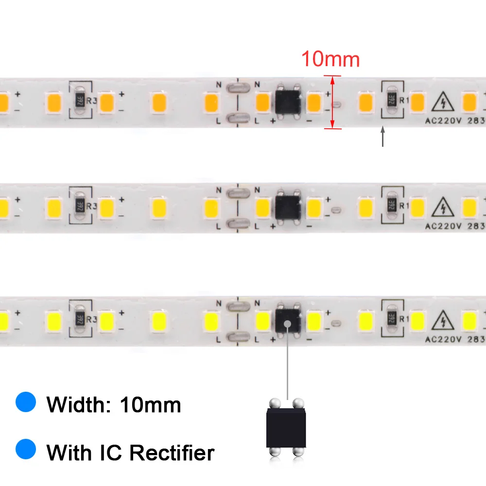 Impermeável LED Strip Light com IC, Lâmpada de fita flexível, Iluminação Home, Branco, AC 220V, IP65, 120 LEDs, 0.5m, 1m, 2m, 5m, 10m, 20m, 50m
