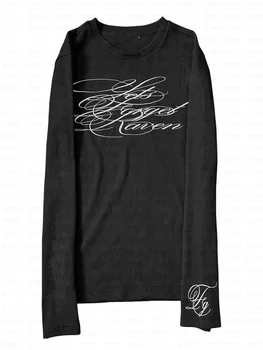 Aesthetic Subculture Elegant Letter Print Women Round Neck Slim T-shirt Y2k Spring Gothic Spice Girl High Street E-girl Crop Top 1