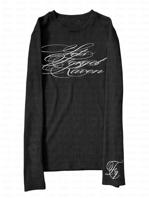 Sous-culture esthétique élégant lettre imprimée femmes col rond mince T-shirt Y2k printemps gothique Spice Girl haute rue e-girl haut court 1