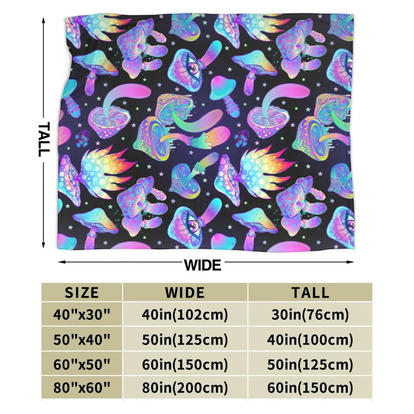 Psychedelic Magic Mushrooms Flannel Fleece Blanket Lightweighr Soft Cozy Plush Blanket for Bed Sofa Gift for Family 80x60 Inch 4