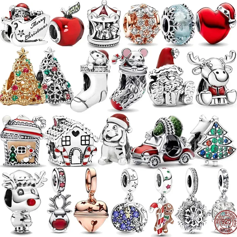 

New Christmas Collection 925 Sterling Silver Candy Socks Snowflake Car Beaded Pendant fits Original Pandora Bracelet Gift