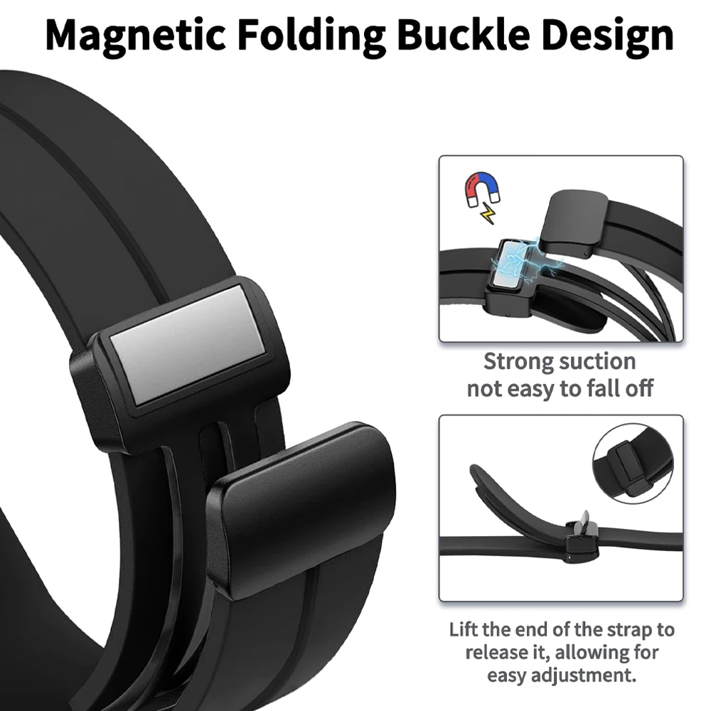 Silicone Magnetic Buckle Sports Strap Bracelet, No Gaps Design, 47mm