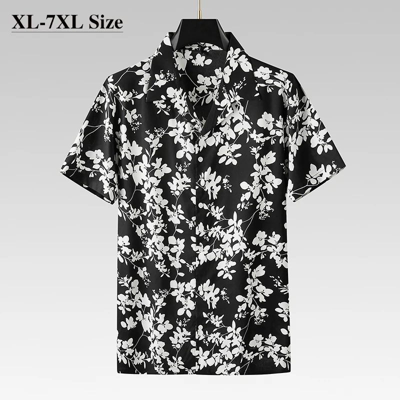 

Plus Size Summer Floral Thin Short Sleeve Shirts for Men Baggy Classic Casual 100% Cotton Hawaiian Clothing Male 5XL 6XL 7XL