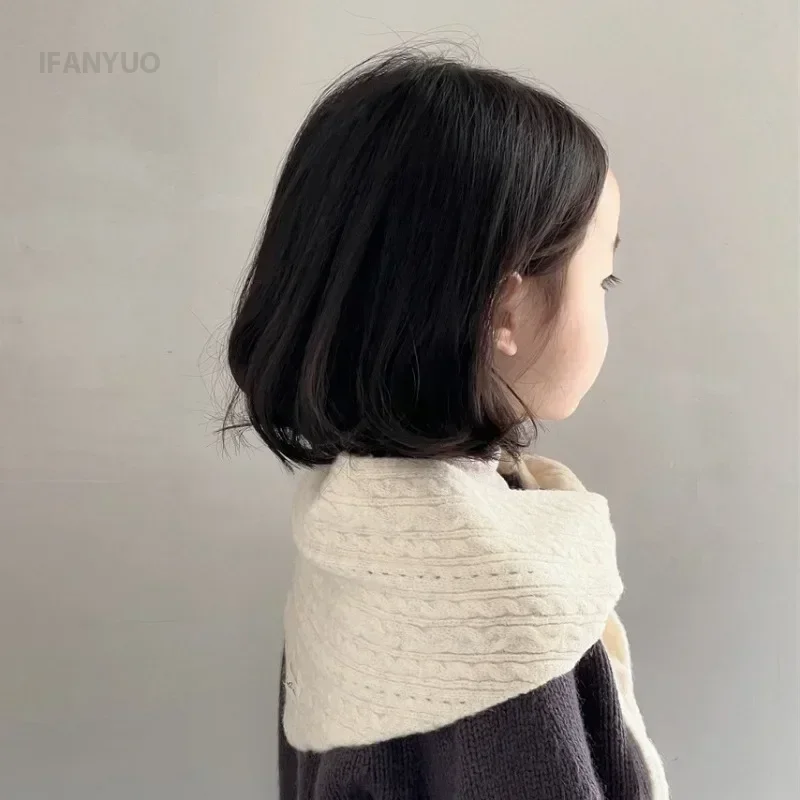 Children's Woolen Scarf Solid Color Soft Wool Knitted Baby Autumn Winter Warm Triangle Scarves Boys Girls Windproof Headscarf