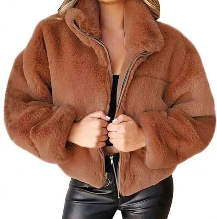 2023 Women's Autumn and Winter Fur Zipper Cardigan Plush Warm Coat