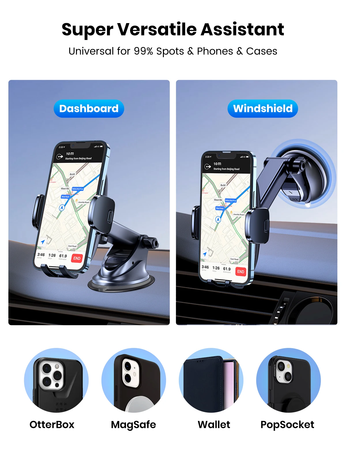 Car Phone Holder Mount for Car Windshield Dashboard Universal Hands Free Automob