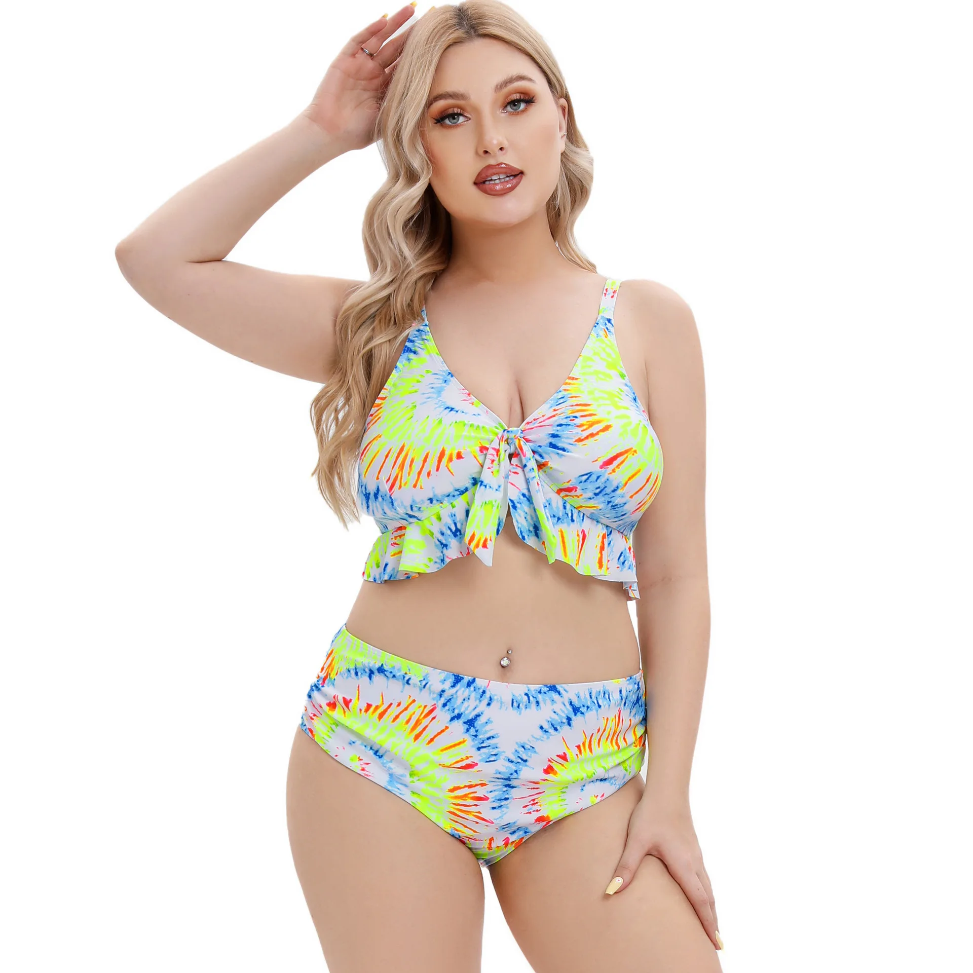 

BBW Large Size Ruffles Bikini Set 2022 New Print Separate Swimsuit Women Two-piece Bathing Suit Ladies Summer Bikini Swimwear