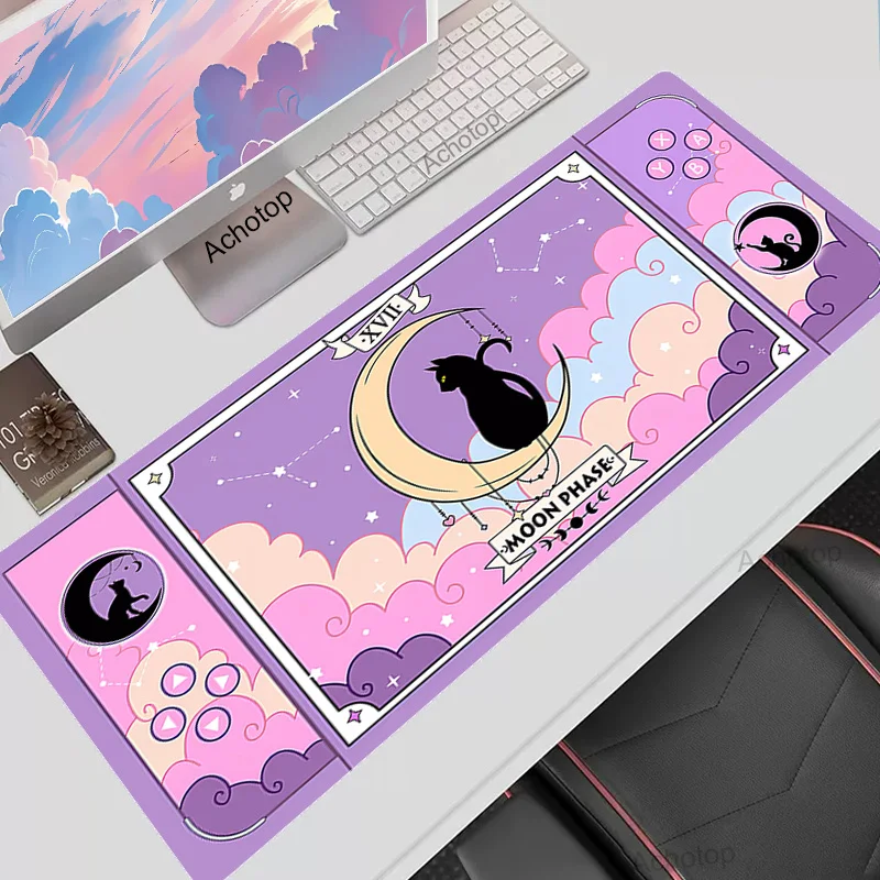 

Pink Moon Cat Large Gaming Mousepad XXL Gamer Mouse Pad 900x400 Office Long Table Mat Kawaii Desk Mat For Teen Girls For Bedroom