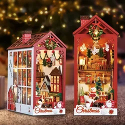 DIY Wooden Christmas Decorations Book Nook Shelf Insert Kits Miniature Dollhouse with Furniture Christmas Toys Gifts