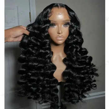 Loose Deep Wave Jet Black 100%Remy Human Hair 13x6 Deep Space Lace Front Wig Natural Hairline 360 Lace Front Wig for Black Women