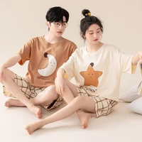 Couple Pajamas Set Summer Short-Sleeved Sleepwear 100% Cotton Men and Women Pyjamas 1