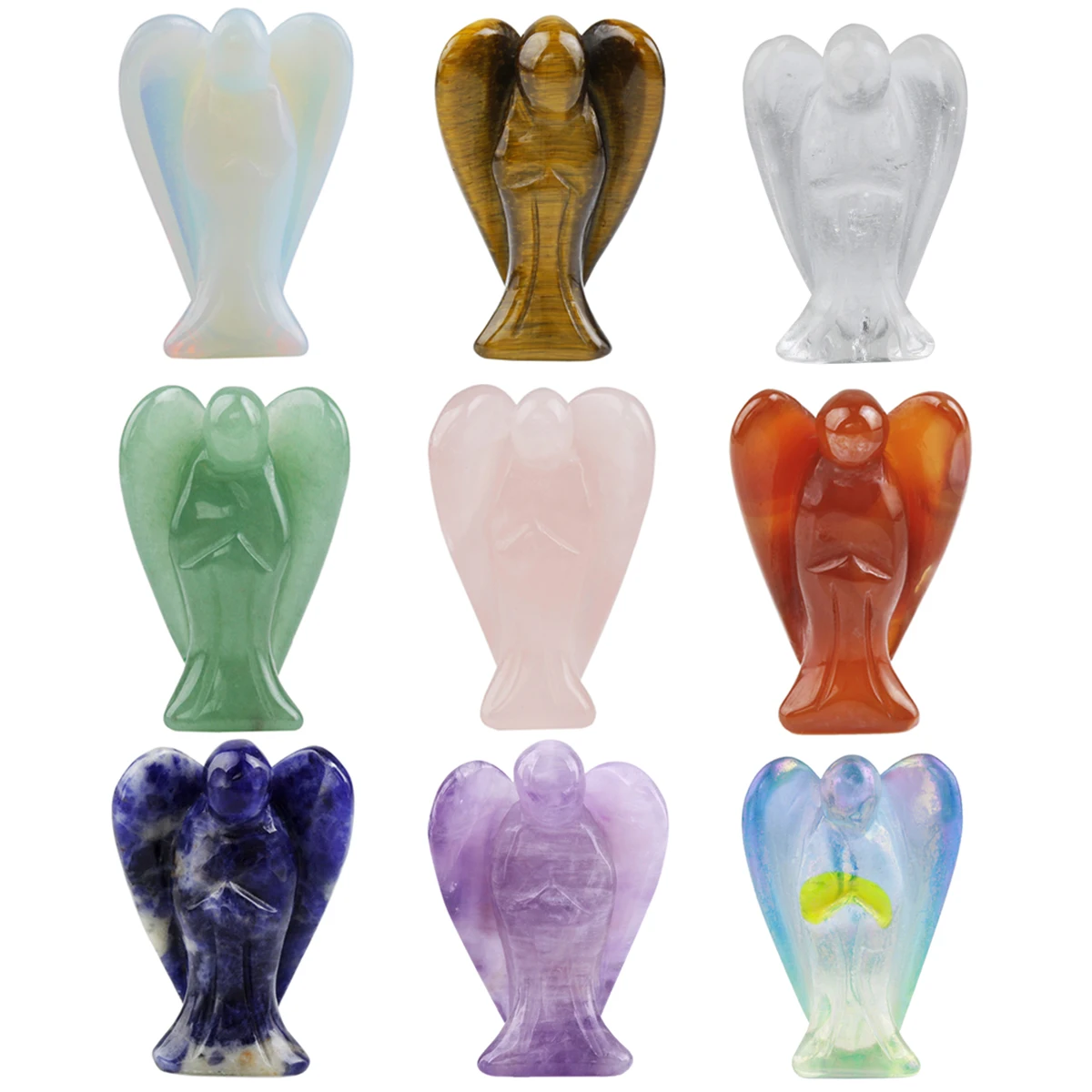 

1.5" Angel Figurine Natural Crystal Stone Crafts Healing Minerals Gemstone MIni Angel Statue Home Ornaments Jewelry Decoration