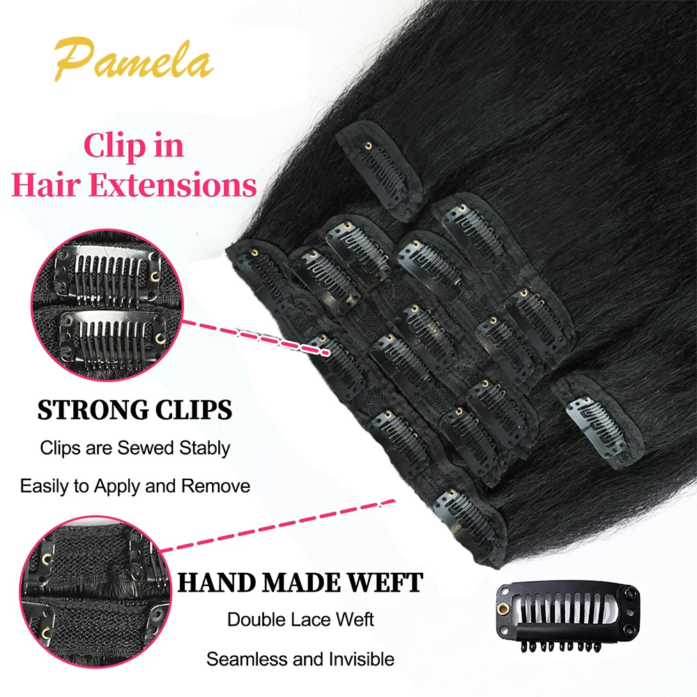 Kinky Straight Clip in Hair Extensions Real Human Hair Clip in Extensions 7Pcs 120g 20 Clips Brazilian Hair Yaki Straight