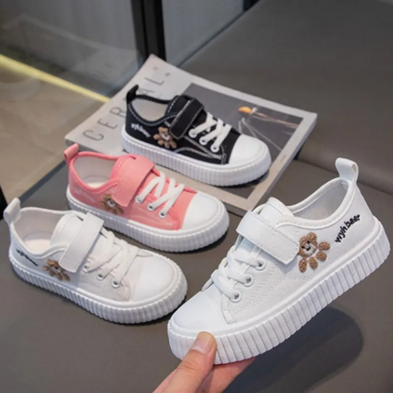 Kids Canvas Shoe 2023 Spring Autumn Girl Non-slip Casual Shoes School Flat Children Sneakers Boy Soft Sole Breathable Board Shoe
