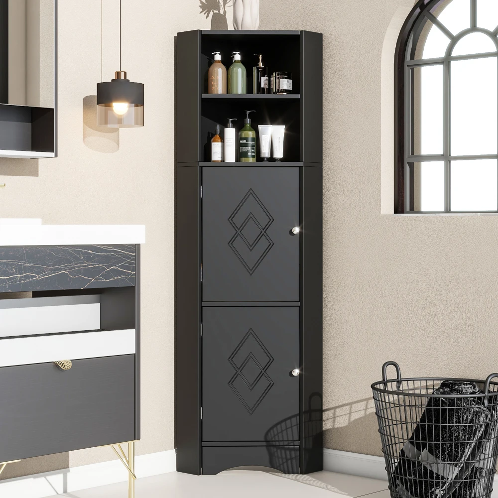 Badezimmerschrank, Badezimmermöbel, Eckschrank mit 2 Ablagefächern, offenes Fach mit verstellbarem Einsatzboden – Detail 22