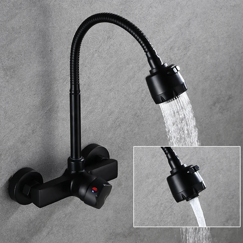 Kitchen Faucets Wall Mounted 2 Models Hot&Cold Water Sink Faucet 360 Rotation Sprayer Taps