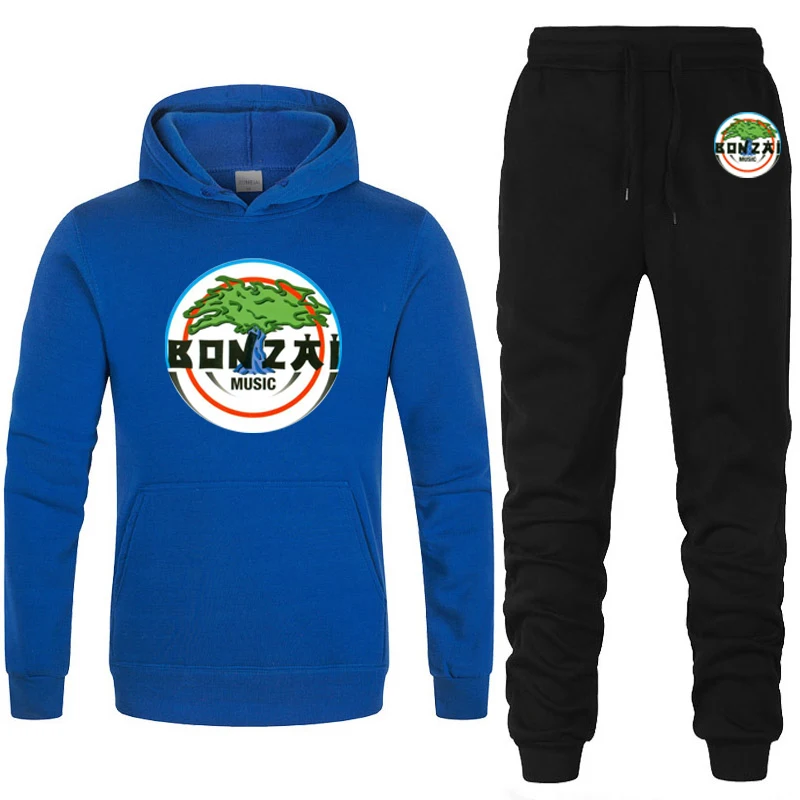 College Bonzai Records Men's Hoodies and Pants Casual Hoodies Men's Sports Set Smile High Quality Sports Jogging 2-piece Set 5