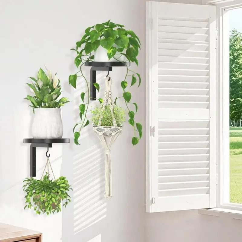 2 Stück an der Wand montiertes Pflanzenregal mit erhöhtem Rand, schwimmender Blumenständer für den Innen- und Außenbereich, hält – Detail 7