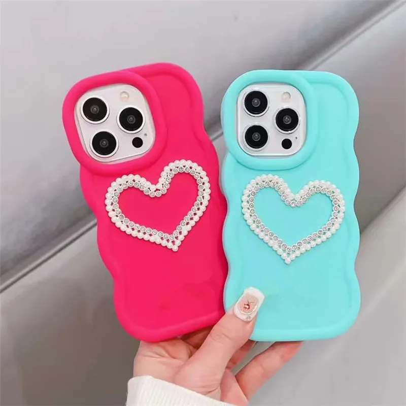 Coque arrière en silicone souple pour Xiaomi Redmi Note 13 Pro, Note 12, Note 11, 11s, Note 10 Pro, 10A, 10C, 12C, motif cœur et diamant perlé_voghion.com