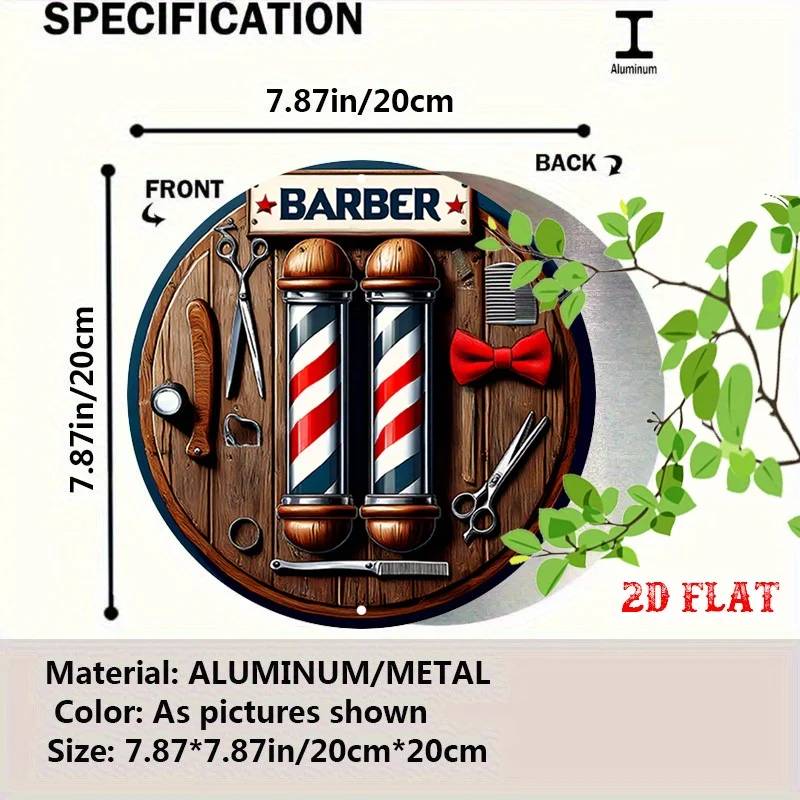 Ein 2D-Flachschild für Friseursalons – ein runder Holzschild – ein Rückgabe-Designstil für Häuser, Garagen, Restaurants und Cafés – Detail 1