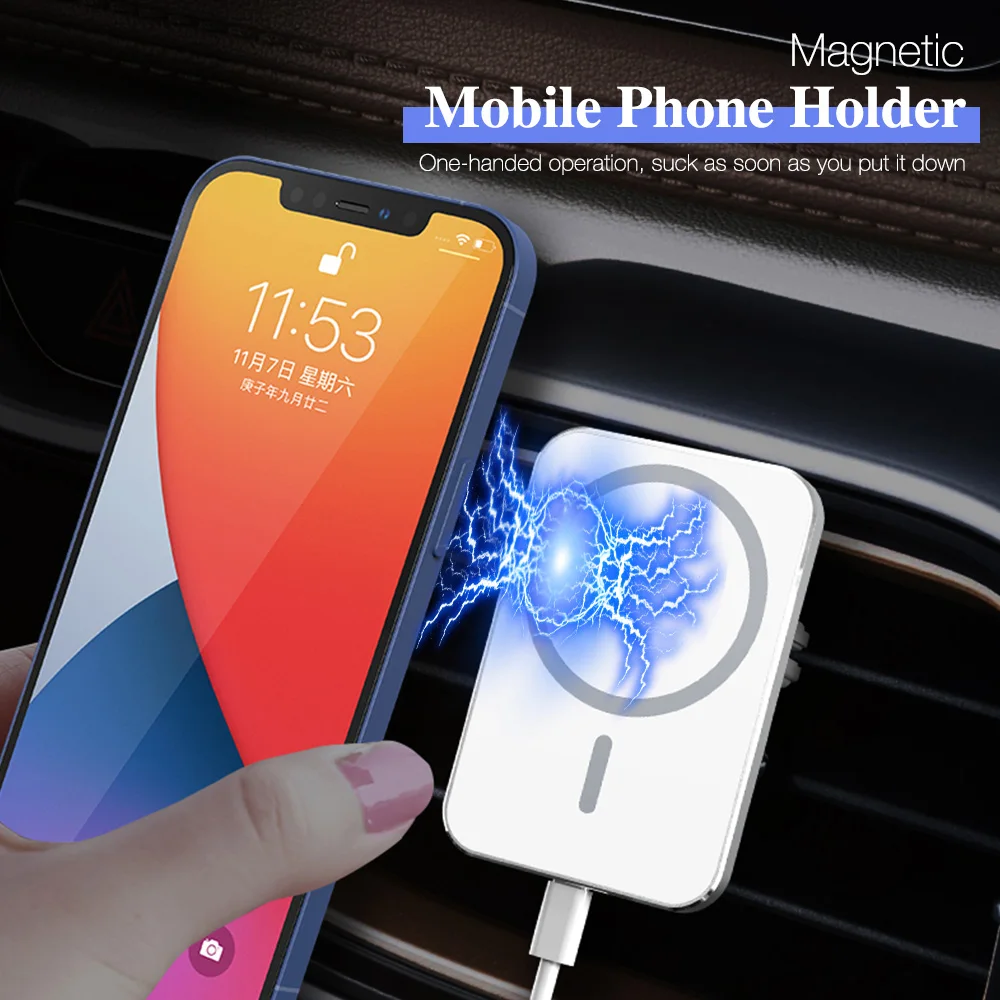 15W Fast Qi Magnetic Wireless Charger Car Air Vent Phone Holder Mount  Compatible with Magsafe Case for iPhone 12 13 Pro Mini Max