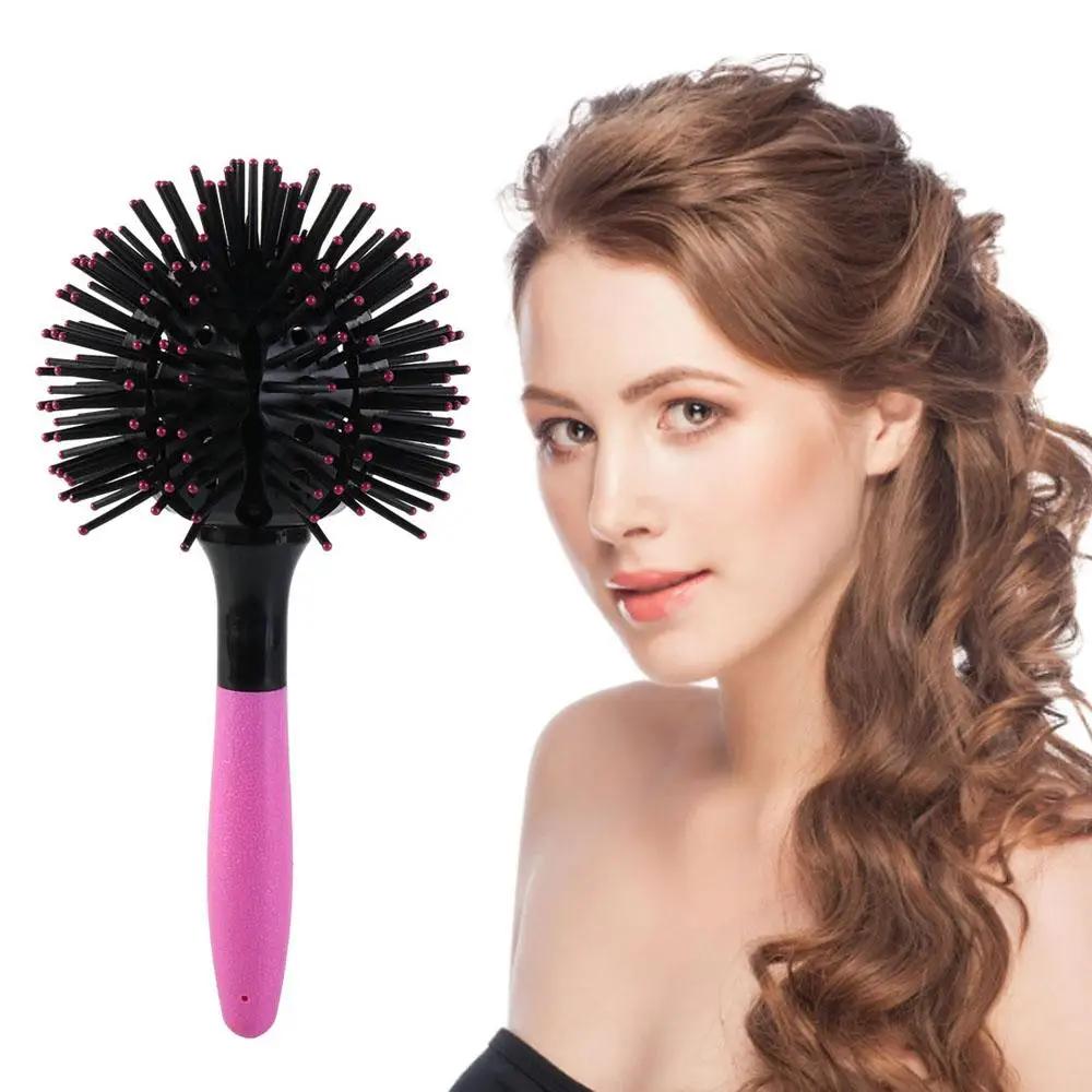 Plastic 3D Round Hair Brushes Comb Pink Spherical 360 Degree Ball Hairbrush Massage Heat Resistant Round Curly Hair Comb Barber
