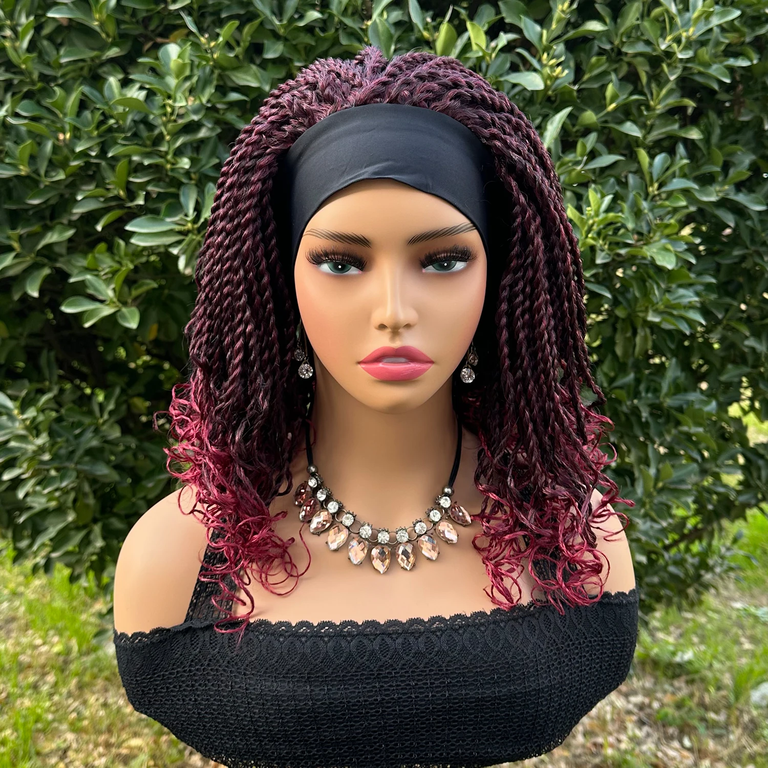 

Flattering Short Box Braided Headband Wig Crochet Style Synthetic Hair for Black Women Fashionable Bob Secure Machine Made Wig