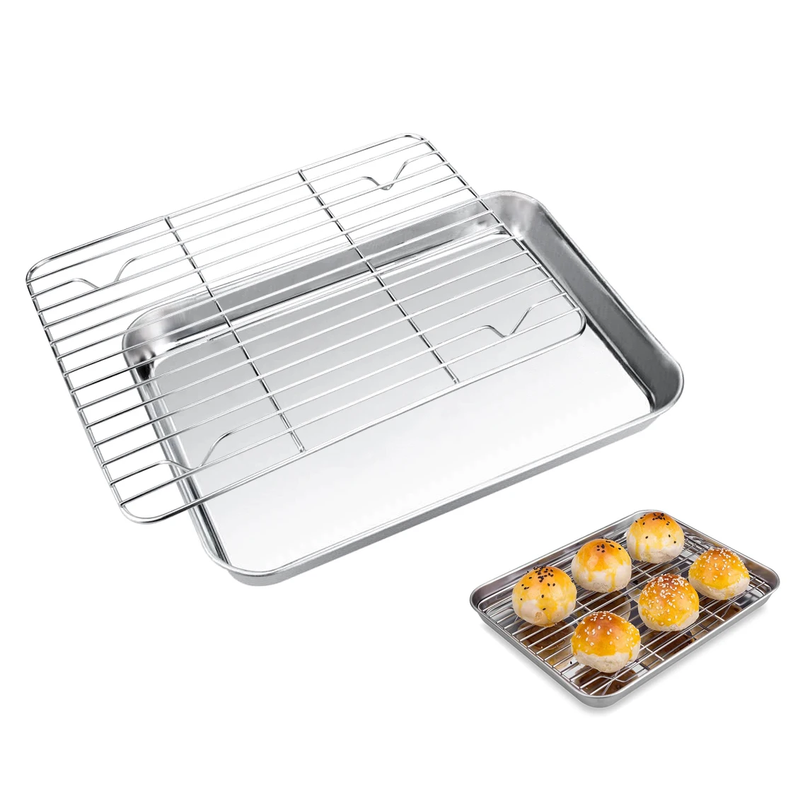 Stainless Steel Baking Sheet with Rack Set, Metal Cooking Tray Cookie