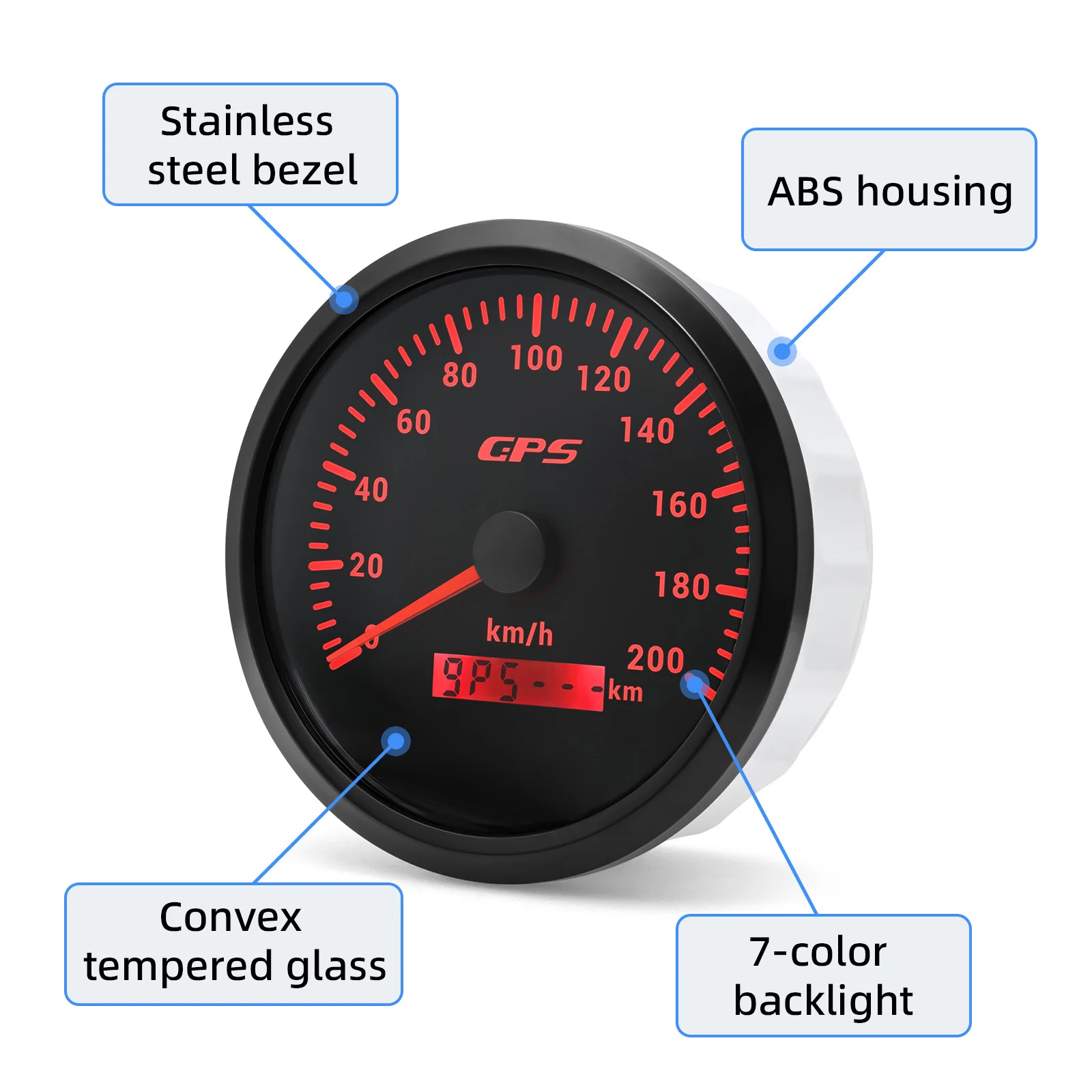 110MM GPS-Tachometer mit GPS-Antenne für 12V 24V Auto Boot Marine 30/60/80/120/200KMH MPH Geschwindigkeitsmesser Kilometerzähler 7 Farben – Detail 11