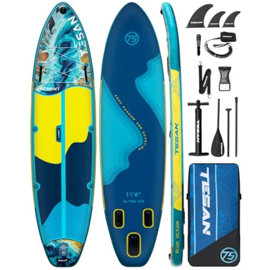 All-Round inflatable paddle board for lakes and rivers, PVC drop-stitch material, navy blue with gray accents, ultra stable 11'