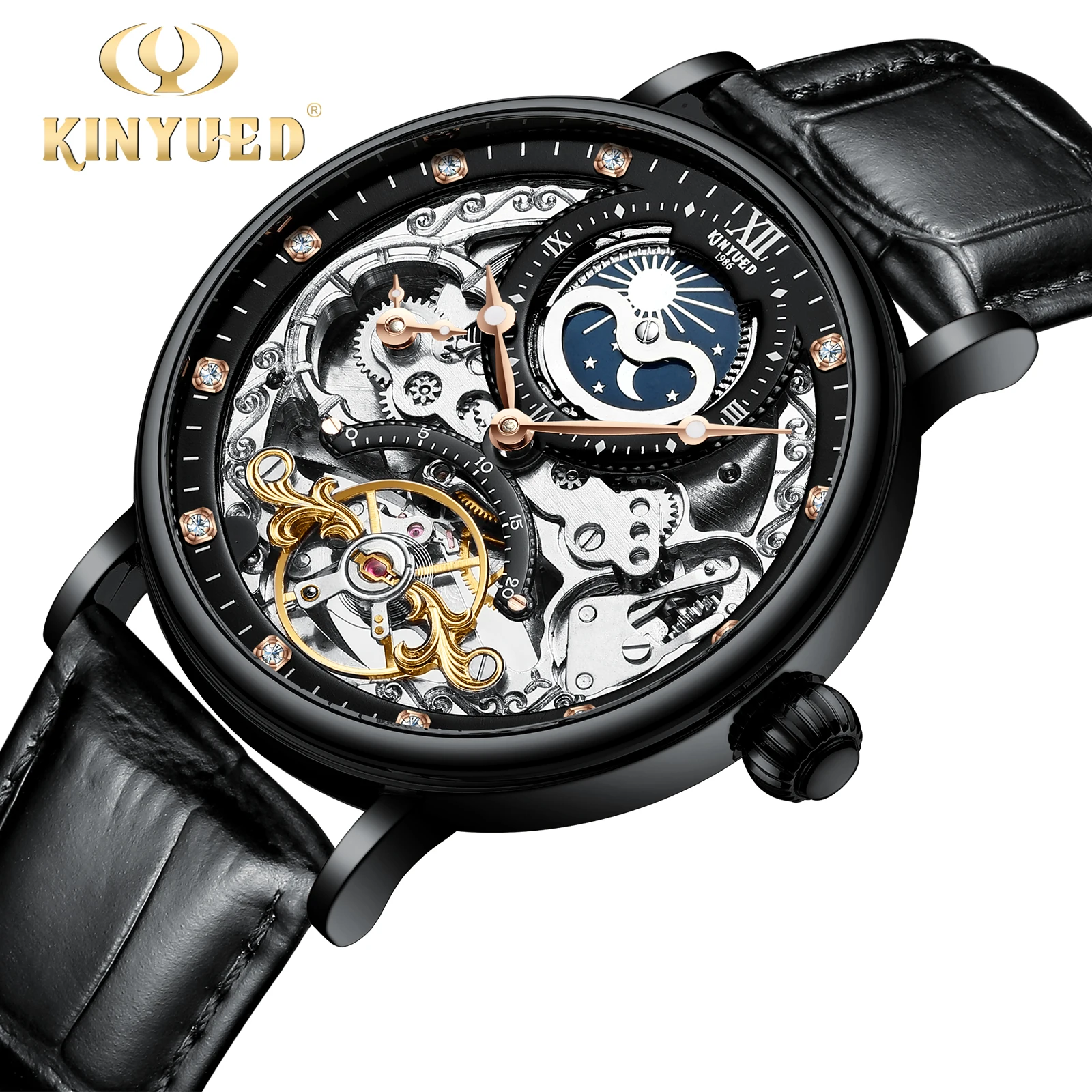 Kinyued men's top skeleton watch