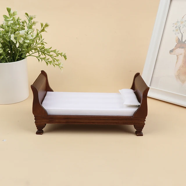 1:12 Dollhouse Miniature Wooden Furniture Single Bed Model Doll House Accessories  Dollhouse Furniture 1/12 6