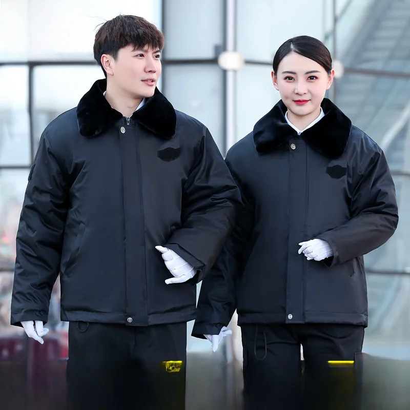 두꺼운 겨울 코트 면 따뜻한 안전 작업복 긴 다기능 냉장 보관 부동산 관리 노동 보호