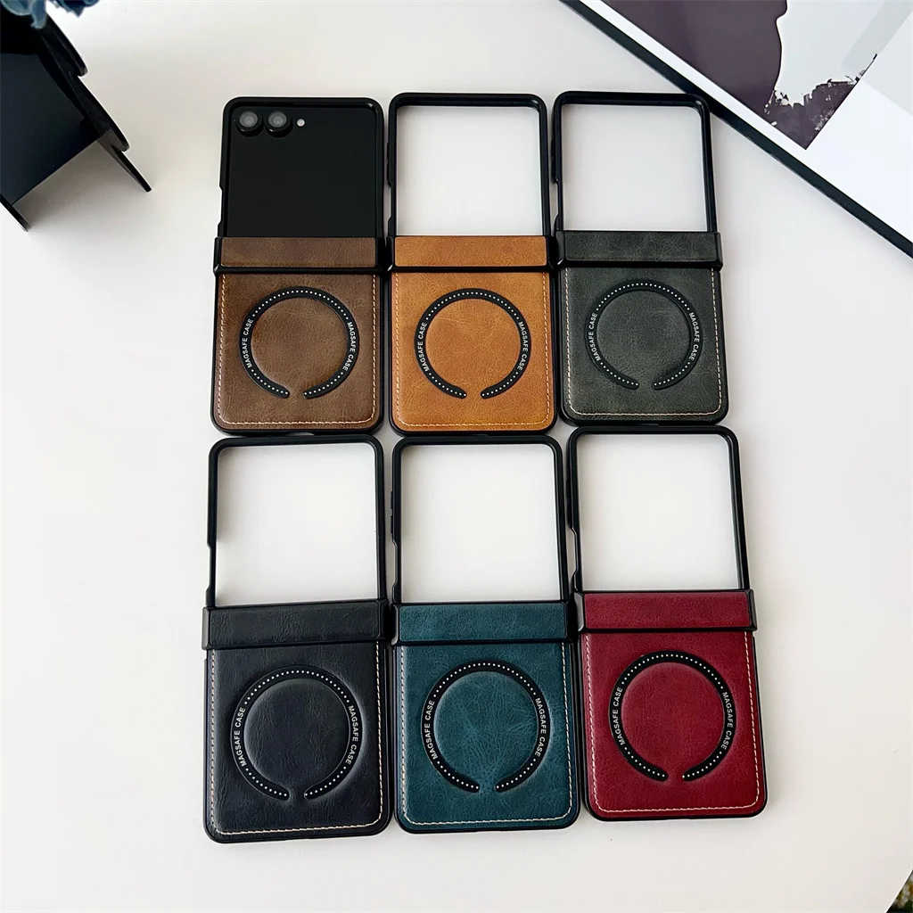 Magnetic PU Leather Phone Case with Shockproof Hinge Protection and Wireless Charging Capability