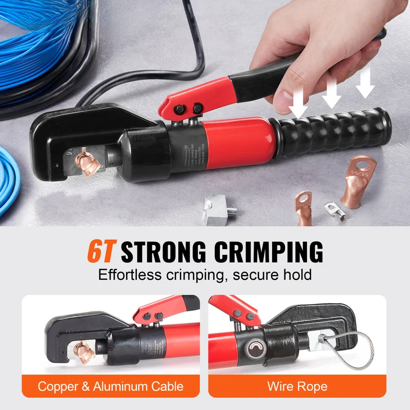 AWG12-2/0 Crimping Tool Copper And Aluminum Terminal Battery Lug Hydraulic Crimper,with a Cutting Pliers, Gloves