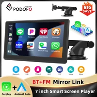 Podofo 7'' Lecteur d'écran intelligent pour tableau de bord, Carplay, Android Auto, Bluetooth, EQ, DVR, Mirror Link, Transmission FM, Navigation GPS 1