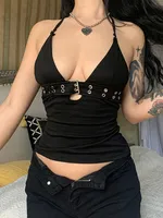 y2k Bandage Crop Top Black Backless  Top Lace Up Cute Party Beach Summer Sweats Women Retro Basic Mini Vest Punk - Image 4