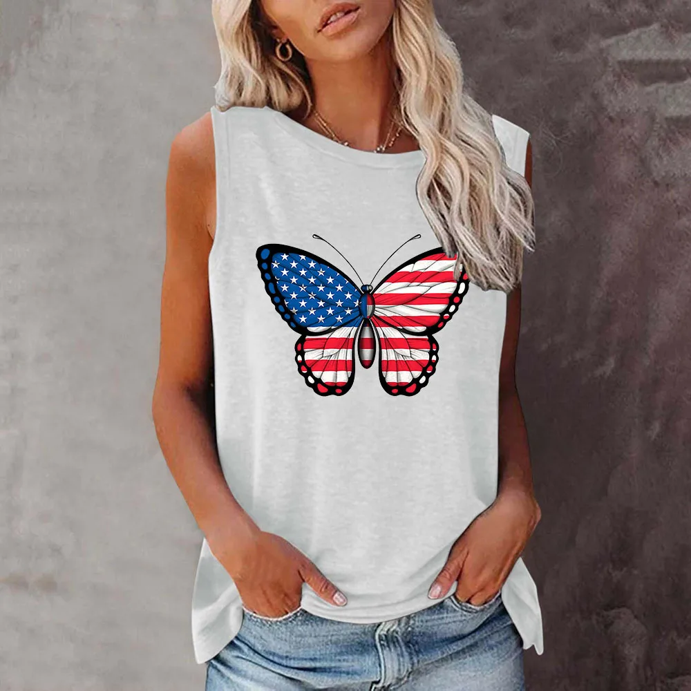 

Seeyoushy American Flag Butterfly New Harajuku Vintage Fashion O-neck Women's T-shirt Y2K Aesthetic Top Clothes for Women Tops