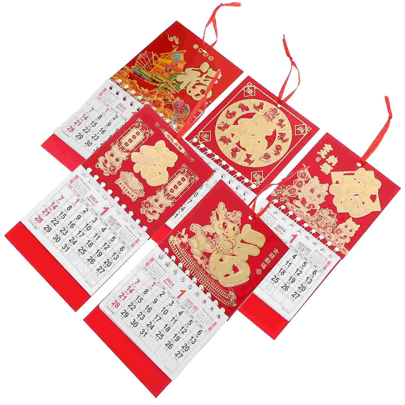 

2024 Wall Calendars Chinese Lunar Large Calendars 5Pcs Tear-Off Monthly Calendars