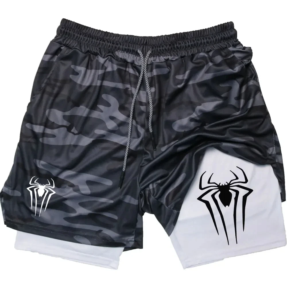 Y2K Performance Shorts Men Spider Printed GYM Casual Sports Compression Shorts Workout Running Mesh 2 In 1 Sport Short Pants Sports & Entertainment