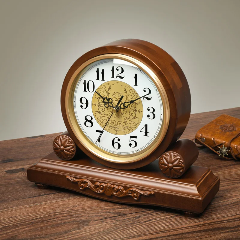 

Деревянные настольные часы в скандинавском стиле, креативные большие ретро часы для гостиной, винтажные современные украшения для дома QF50TC
