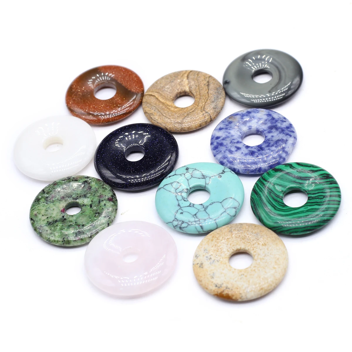 10PCS Wholesale Natural Round Jade  Large Hole Beads Jewelry Making DIY Crystal Unakite Necklace Earrings Accessories Gift