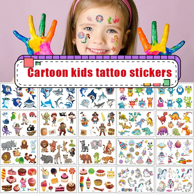 

12 Pack Fake Tattoo Sticker Cards Pirate Shark Sea Animal Pass Temporary Tattoo Kids Arm DIY Body Art Cartoon