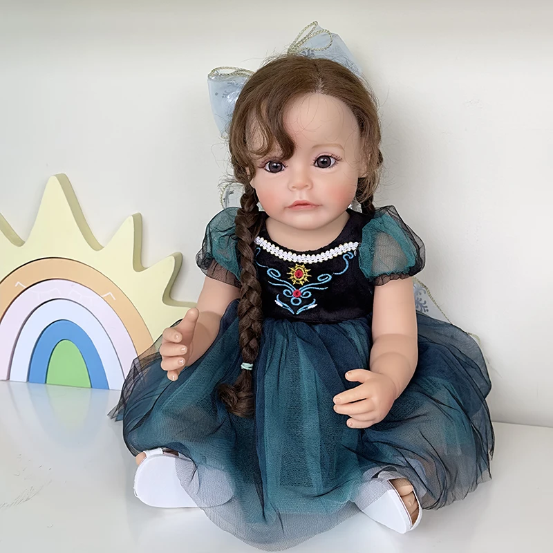 

22inch Full Body Silicone Vinyl Reborn Toddler Girl Doll Sue-sue Rooted Hair High Quality Gift for Children Drop Shipping