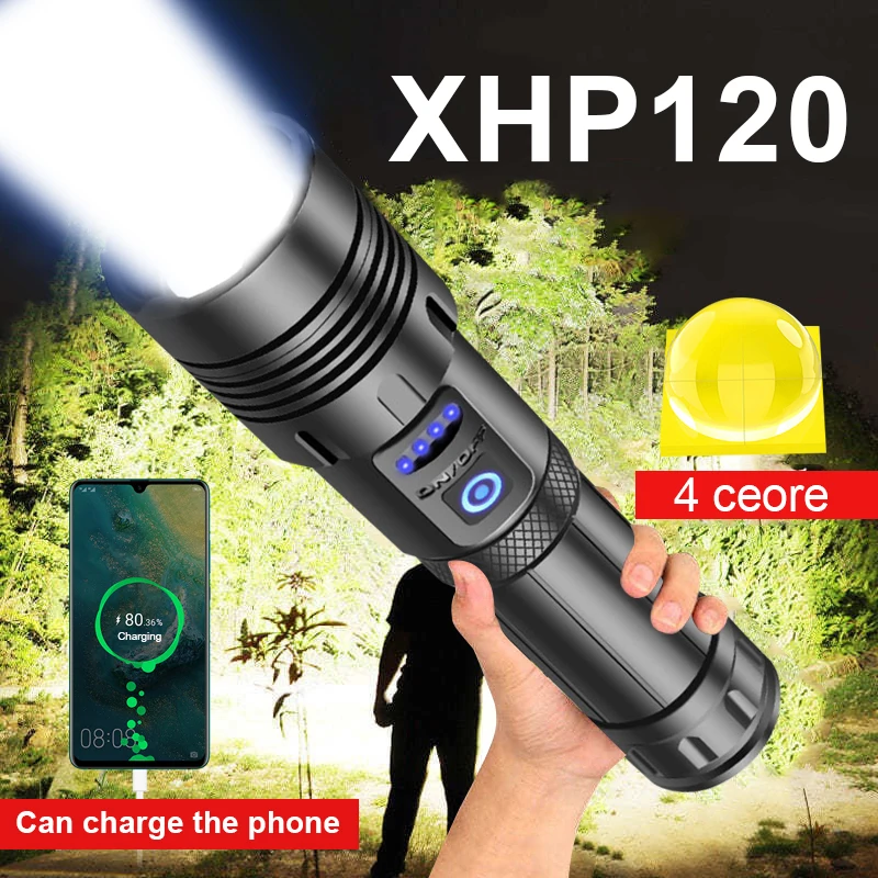 Acheter Lampe de poche LED la plus puissante XM-L2 XHP70, éclairage  extérieur, torche tactique, Rechargeable par USB, étanche, lanterne Ultra  lumineuse