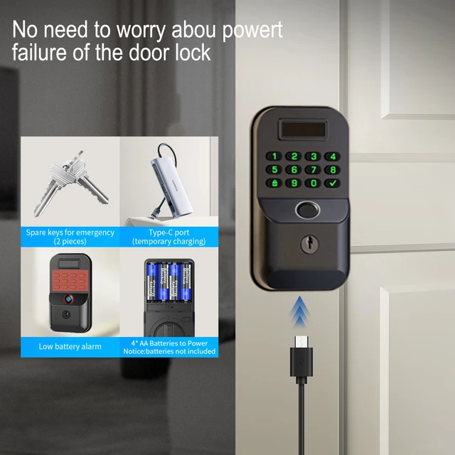 CDOK K9F fingerprint lock, Tuya version, fingerprint password APP unlocking, support remote password, black / silver 4